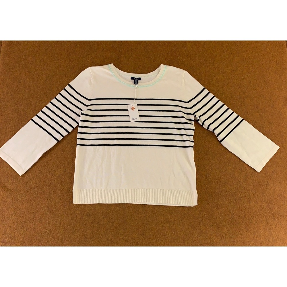Hatley Womens Small White Black Striped Cotton Pullover 3/4 Sleeve Knit Top NWT
